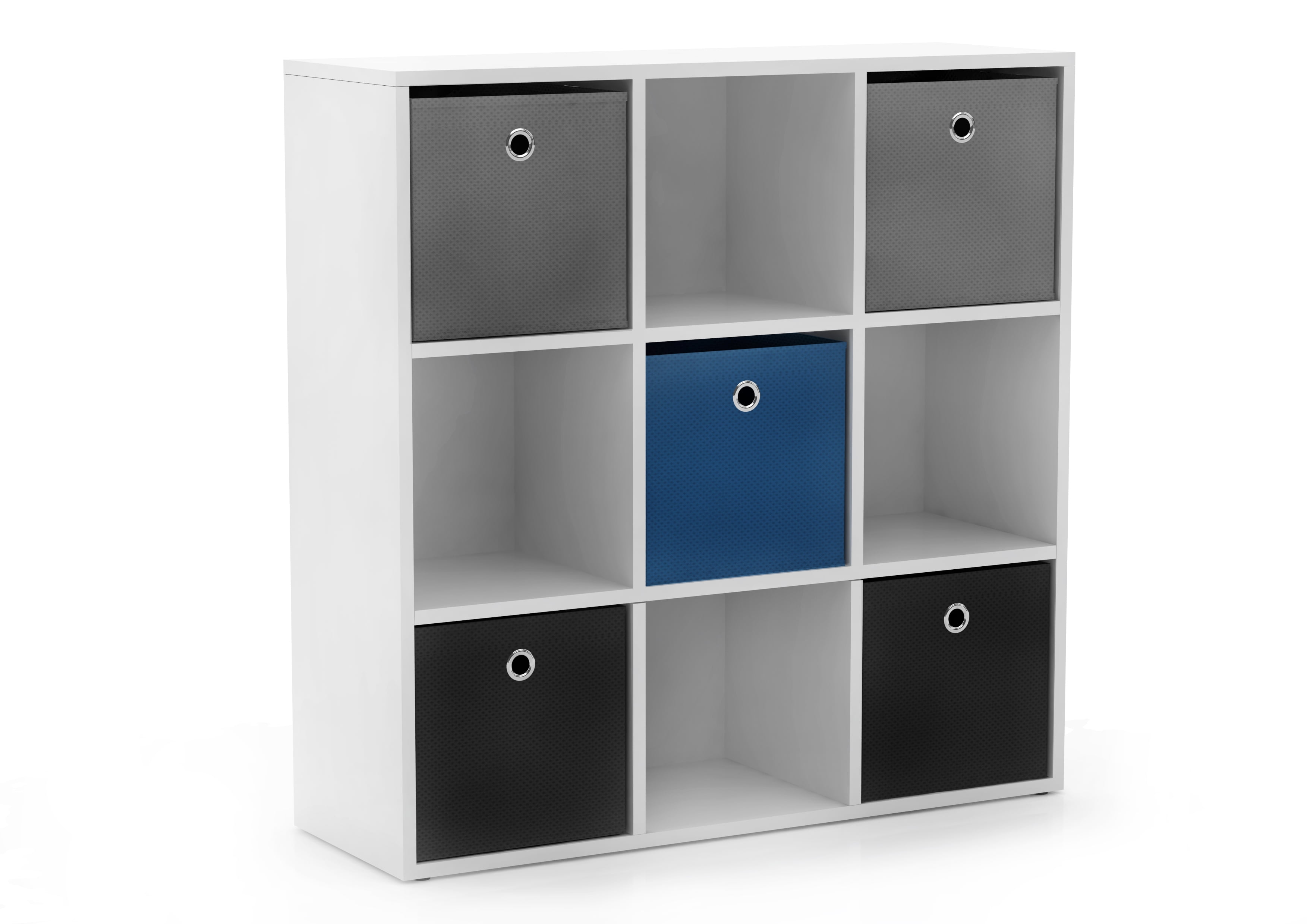 TMS Utility Kids Wood Bookshelf with 5 Foldable Fabric Storage Bins, Multi-color