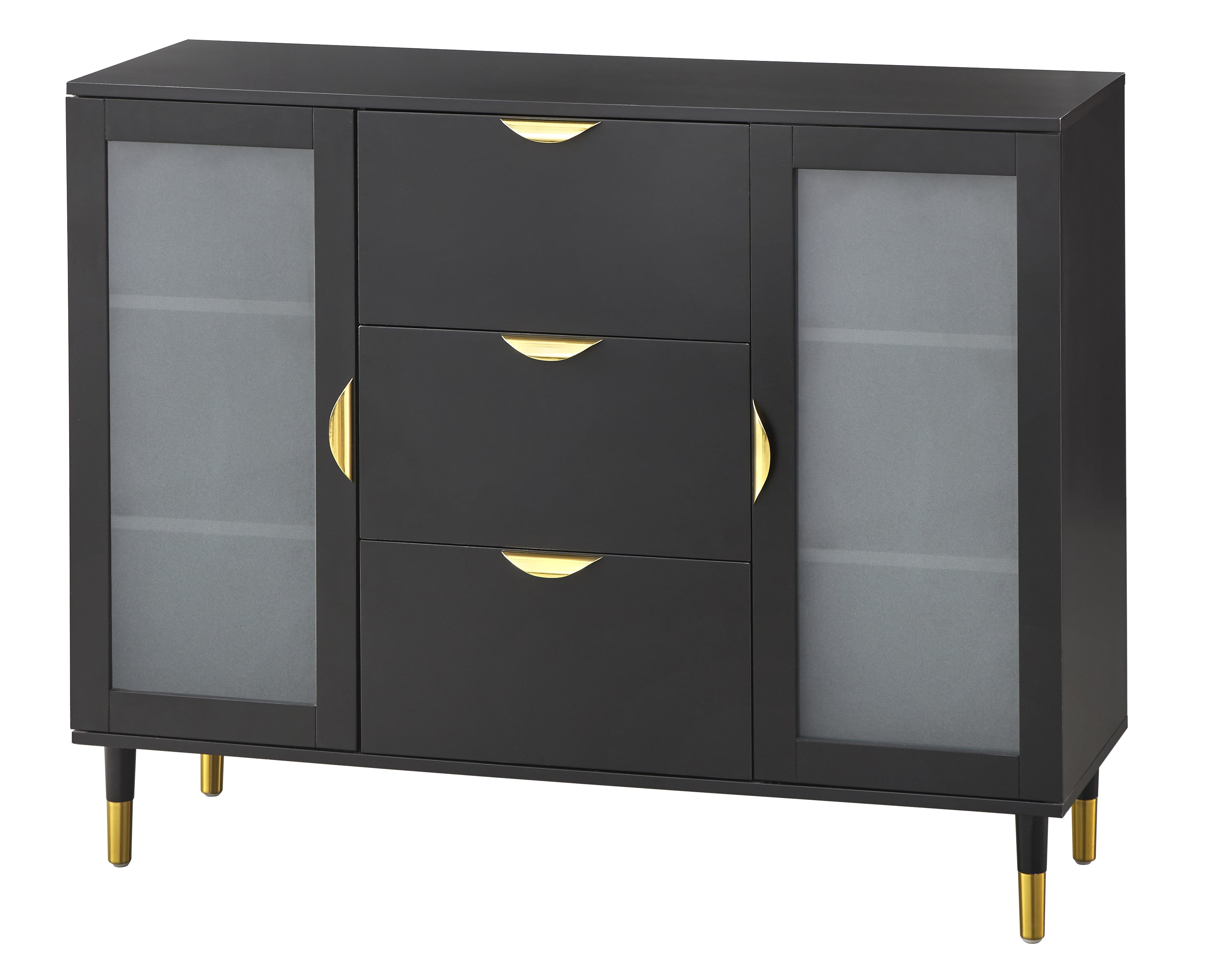 TMS Wescott 47.6" Wide Mid-Century Sideboard with Tempered Glass Doors, Black