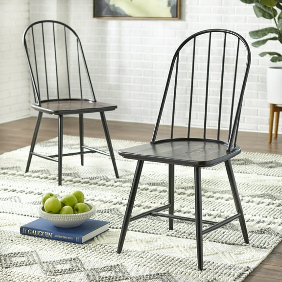 TMS Windsor Back Indoor Wood & Metal Dining Chair, Set of 2, Black/Espresso