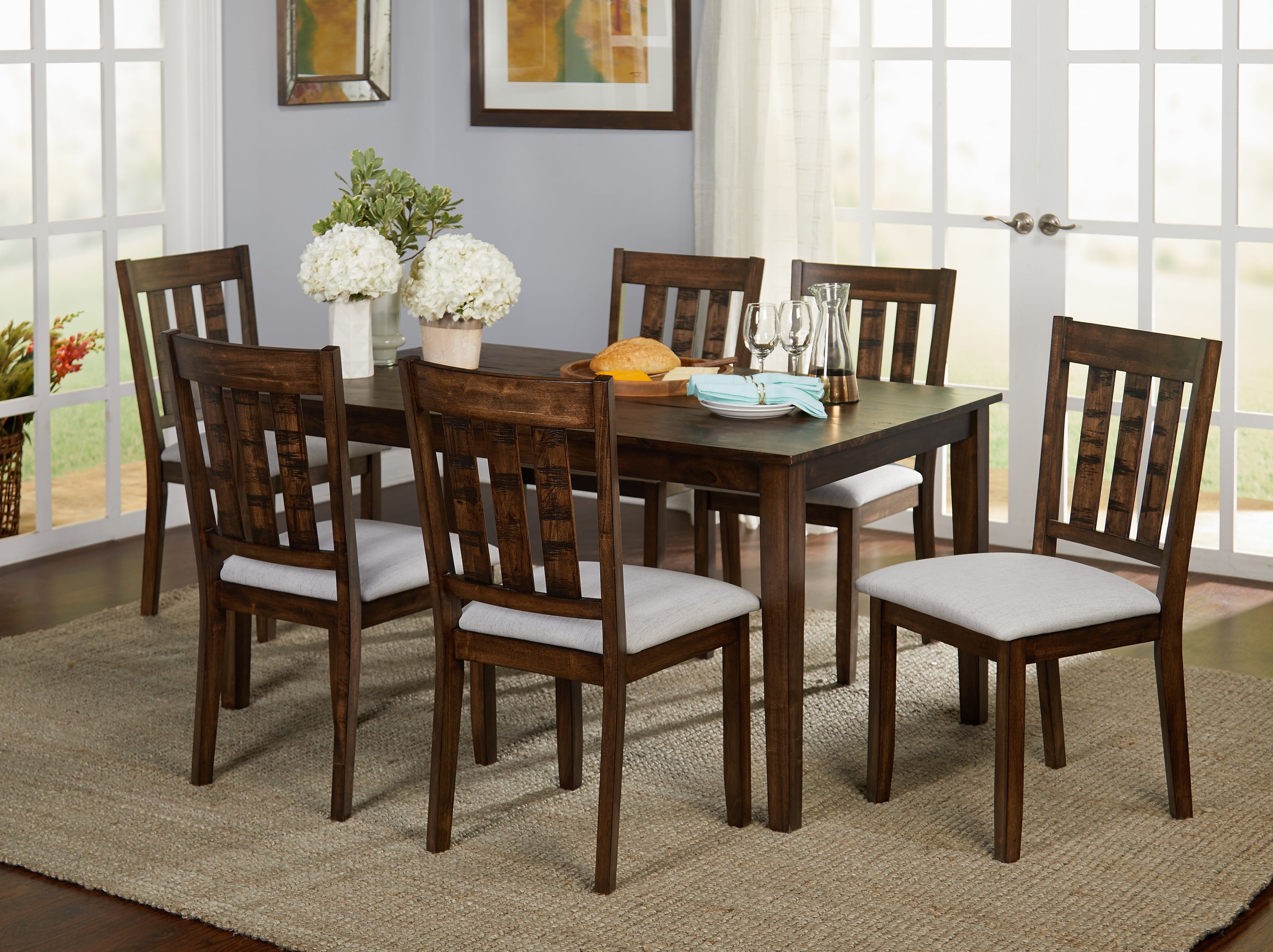 TMS Woodward 7 Piece Indoor Dining Set Includes Table and Chairs Brown Gray Walmart