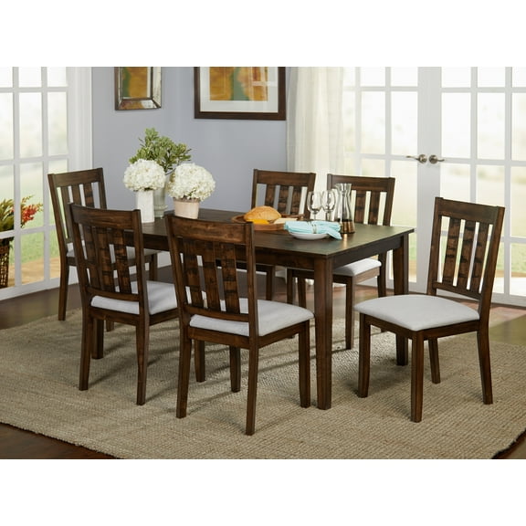 TMS Woodward 7-Piece Indoor Dining Set, Includes Table and Chairs, Brown/Gray