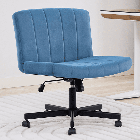 TMV Criss Cross Chair–Armless Office Chair, Fabric Padded Vanity Chair Computer Chair with Wheels, Wide Seat Swivel Desk Chair for Home Office,Navy Blue