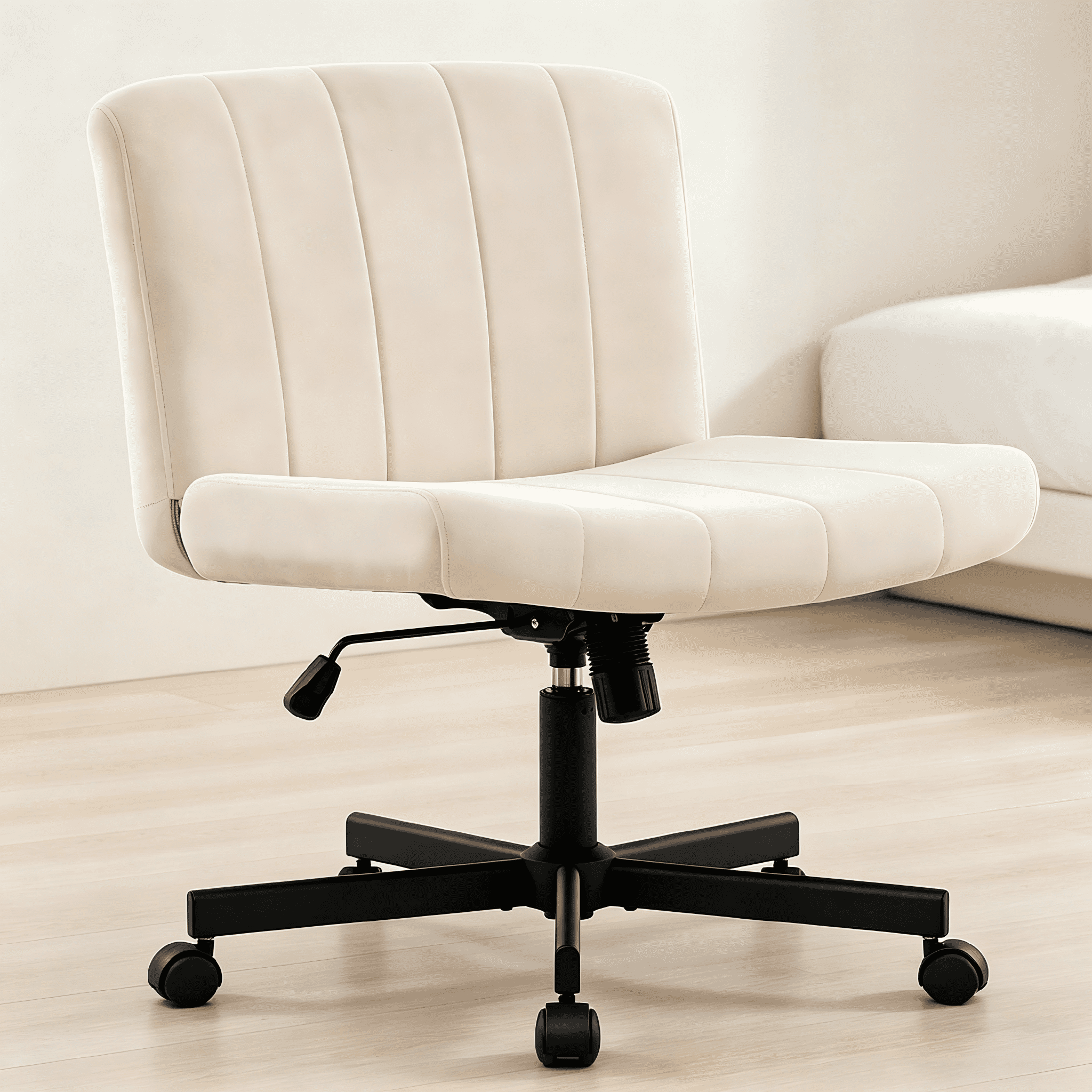 TMV Criss Cross Chair: Modern Armless Office Chair, Desk Chair, Vanity Chair, Computer Chair for Home and Office,Beige