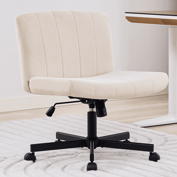 TMV Criss Cross Chair: Modern Armless Office Chair, Desk Chair, Vanity Chair, Computer Chair for Home and Office,Beige