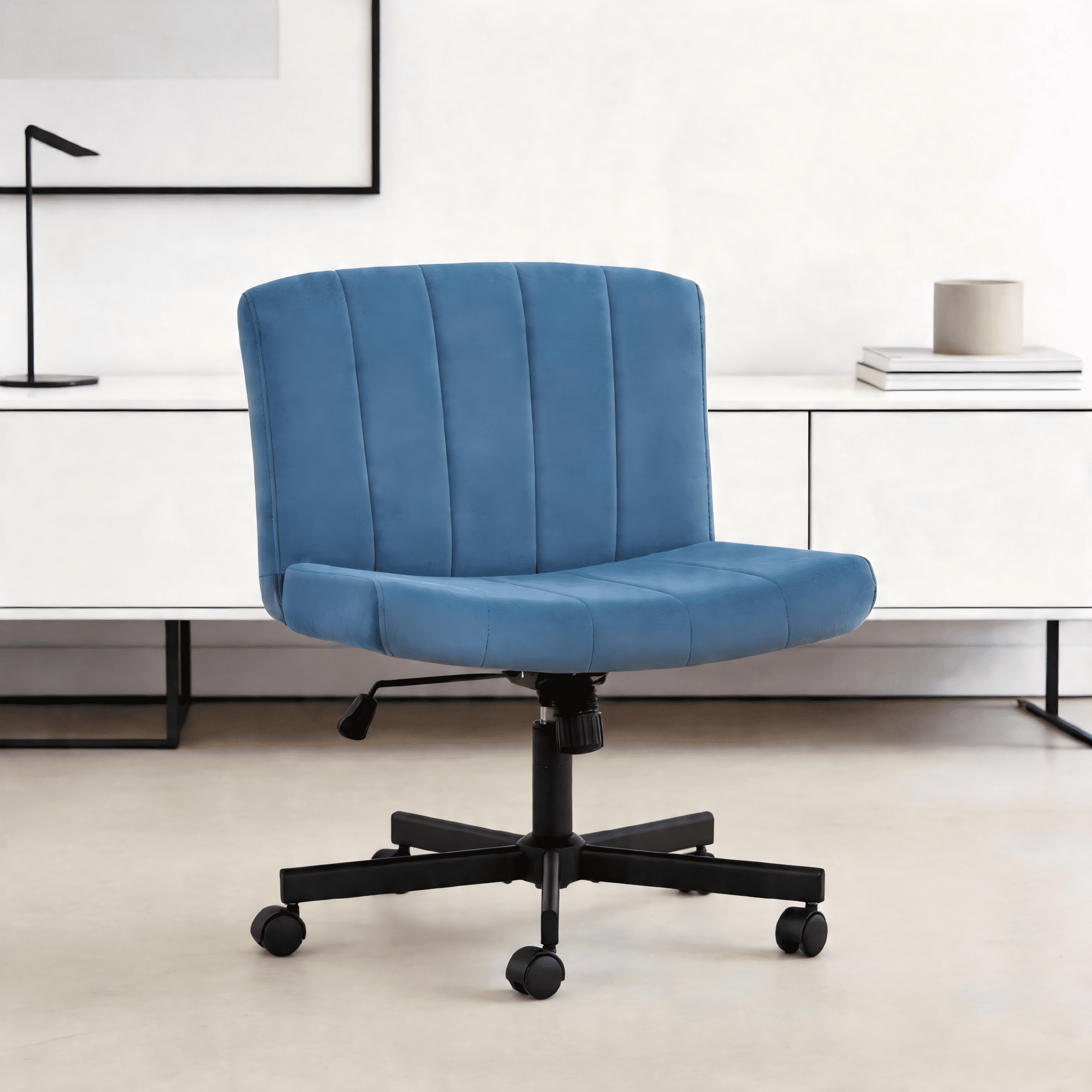 TMV Criss Cross Chair: Modern Armless Office Chair, Desk Chair, Vanity Chair, Computer Chair for Home and Office,Navy Blue