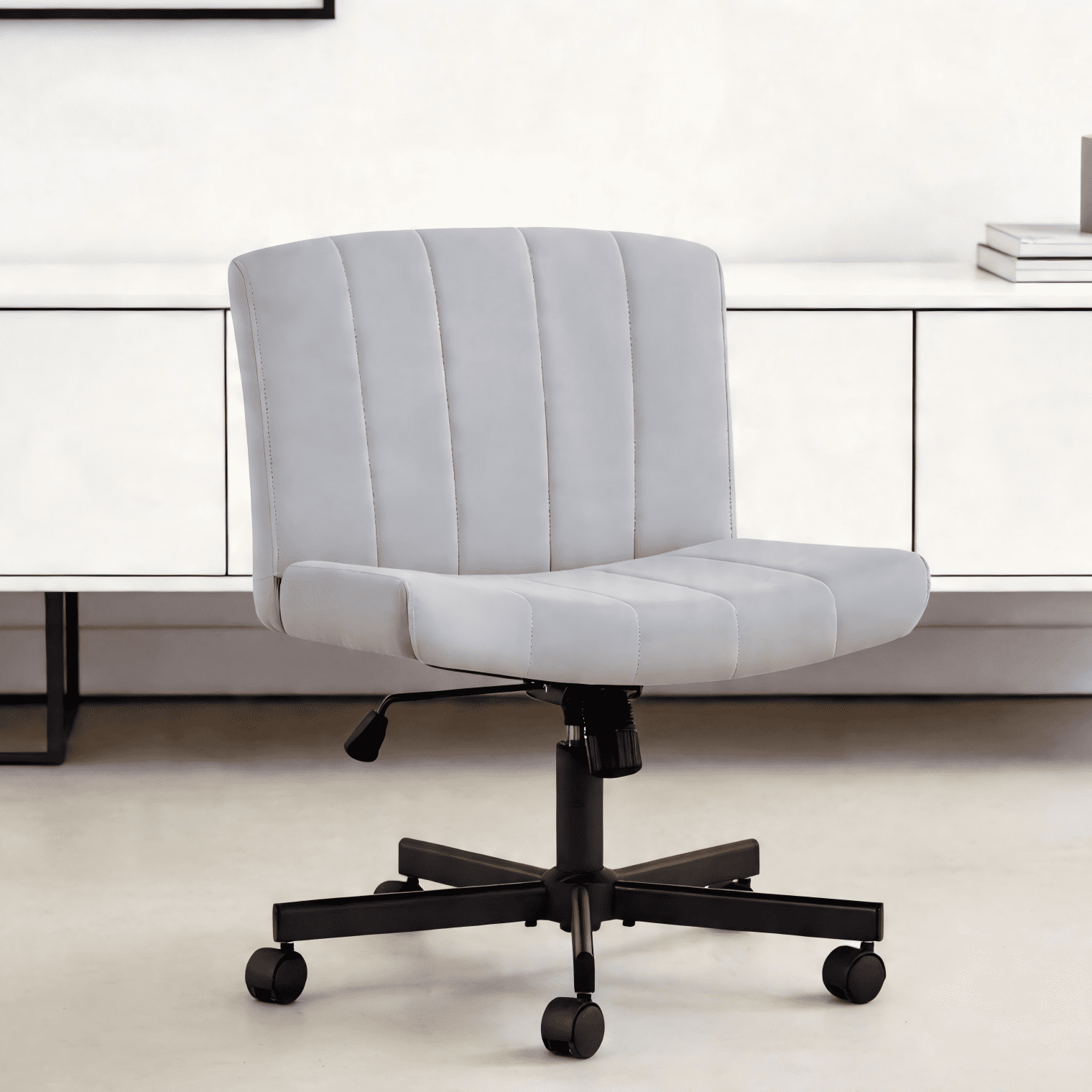 TMV Criss Cross Chair: Modern Armless Office Chair, Desk Chair, Vanity Chair, Computer Chair for Home and Office,Grey