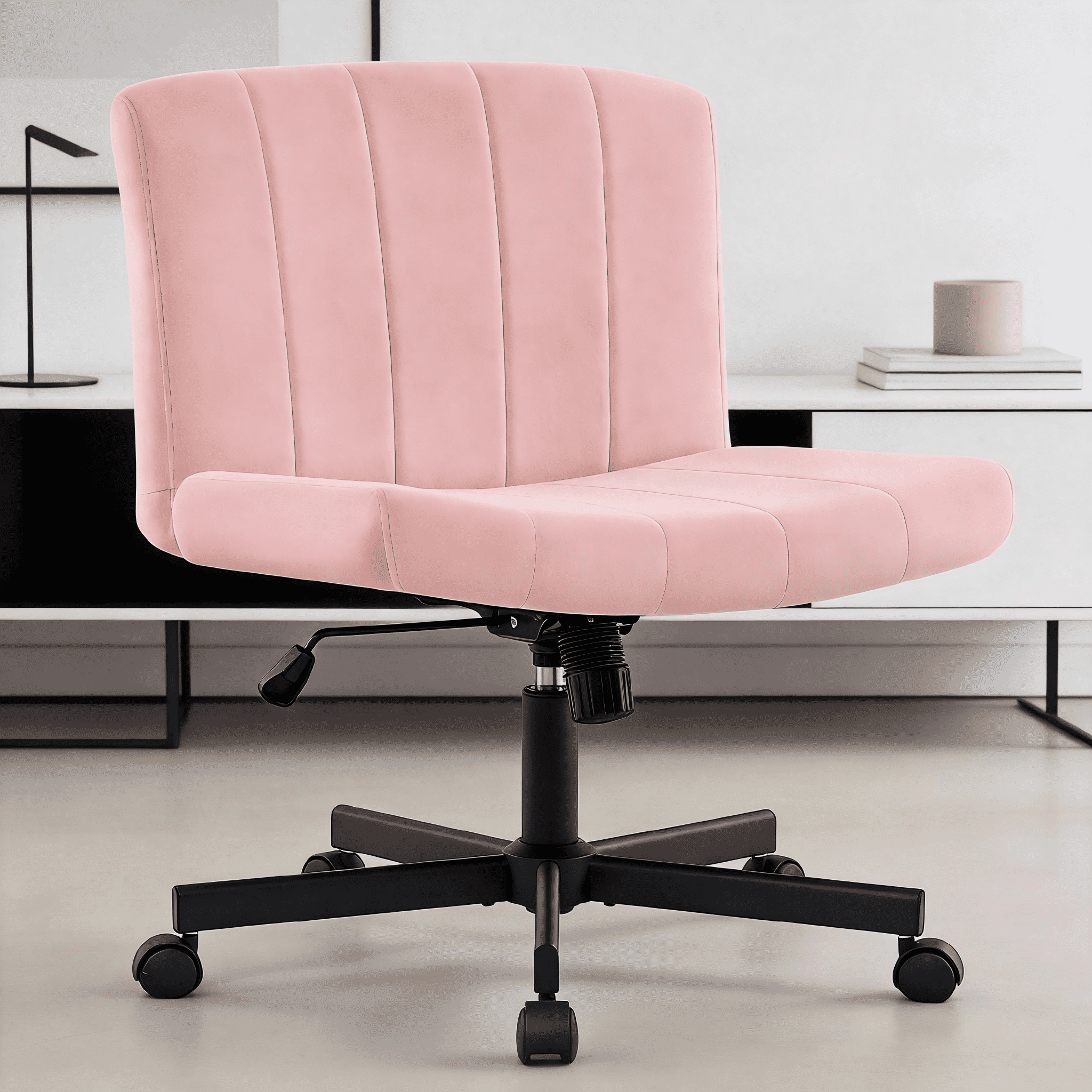 TMV Criss Cross Chair: Modern Armless Office Chair, Desk Chair, Vanity Chair, Computer Chair for Home and Office,Pink