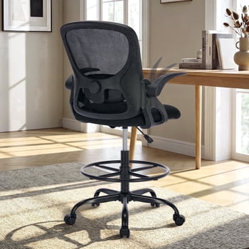 TMV Drafting Chairs Adjustable Height Desk Chair, Ergonomic Office Chair with Foot Rest, Computer Chair,Black-Black