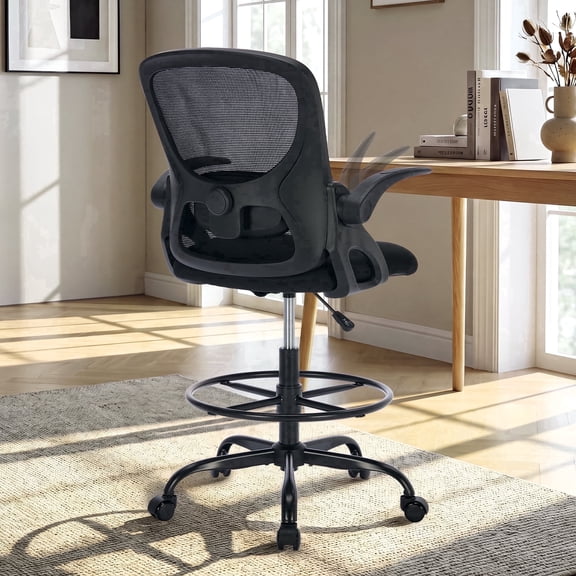 TMV Drafting Chairs Adjustable Height Desk Chair, Ergonomic Office Chair with Foot Rest, Computer Chair,Black-Black