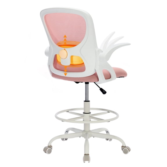 TMV Drafting Chairs Adjustable Height Desk Chair, Ergonomic Office Chair with Foot Rest, Computer Chair,White-Pink