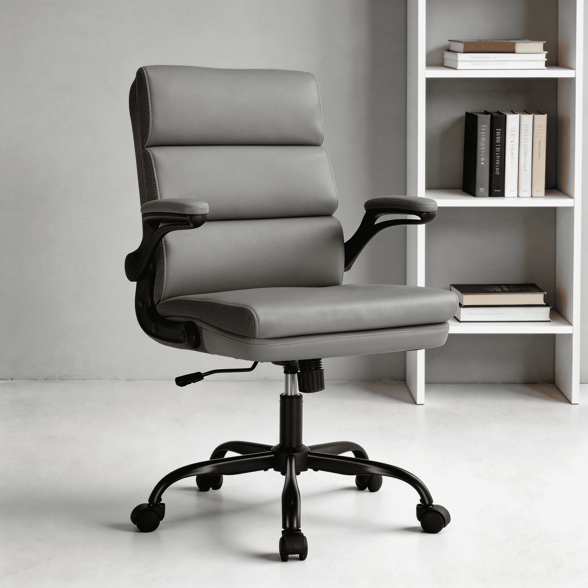 TMV Ergonomic Executive Desk Chair - PU Leather Adjustable Arm Swivel Office Chair for Vanity Desk, Home & Executive Desk,Grey