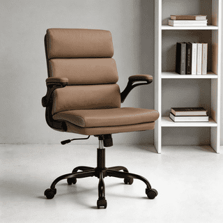 TMV Ergonomic Executive Desk Chair - PU Leather Adjustable Arm Swivel Office Chair for Vanity Desk, Home & Executive Desk,Tan