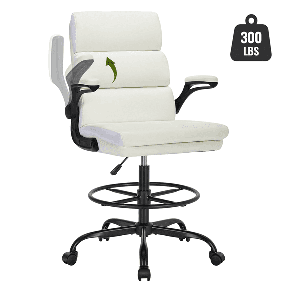 TMV Ergonomic High Back Gaming Chair - Adjustable Desk Office Chair with Lumbar Support, Perfect as Computer Desk Chair with Foot Rest Ring,White