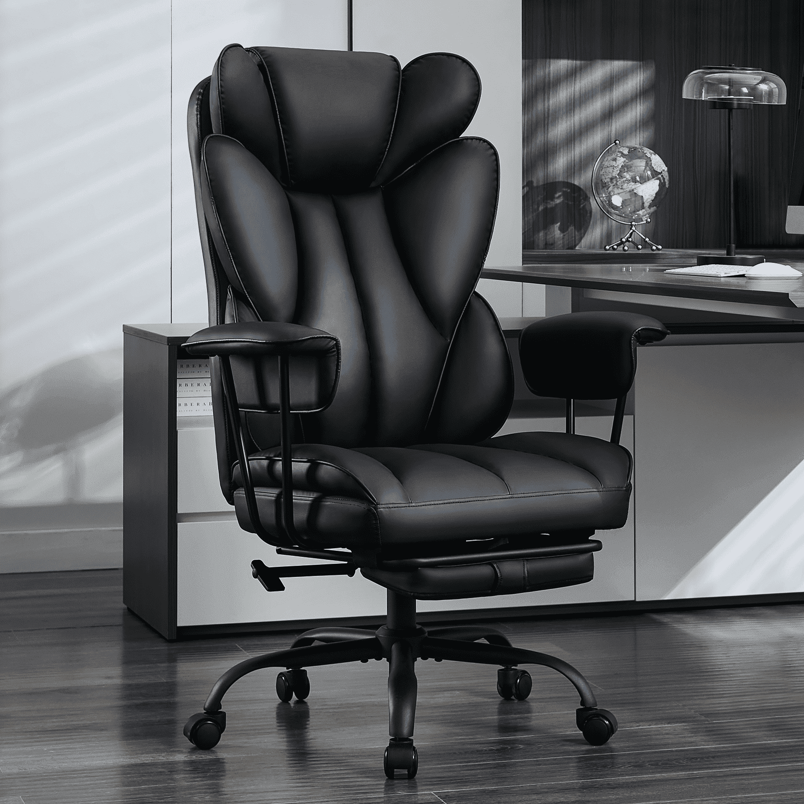 TMV Big and Tall Office Chair - High Back Ergonomic Desk Chairs for Adults with Wide Seat & Footrest,Lumbar Support Swivel Computer Chair for Home Office，Black