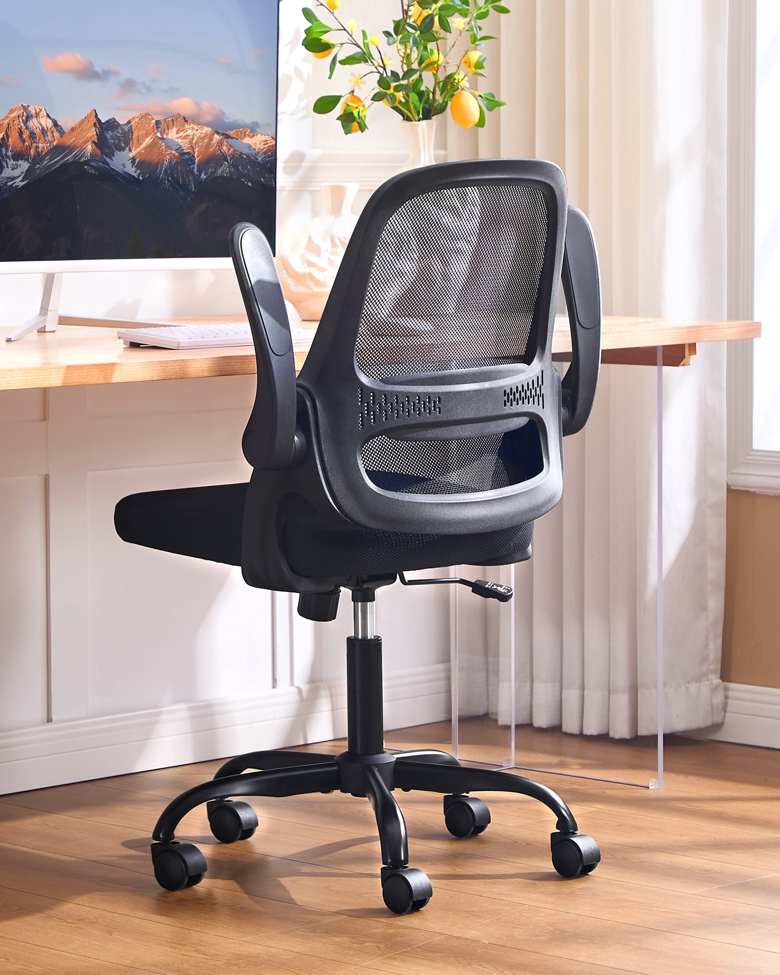 TMV Ergonomic Office Chair, Mesh Computer Chair with Wide Seat & Arms - Rolling Desk Chair with Wheels for Home Office, Gaming, or Living Room，Black