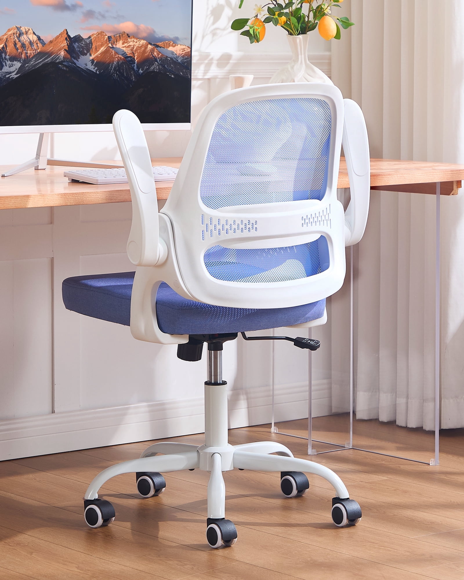 TMV Ergonomic Office Chair, Mesh Computer Chair with Wide Seat & Arms - Rolling Desk Chair with Wheels for Home Office, Gaming, or Living Room，Blue