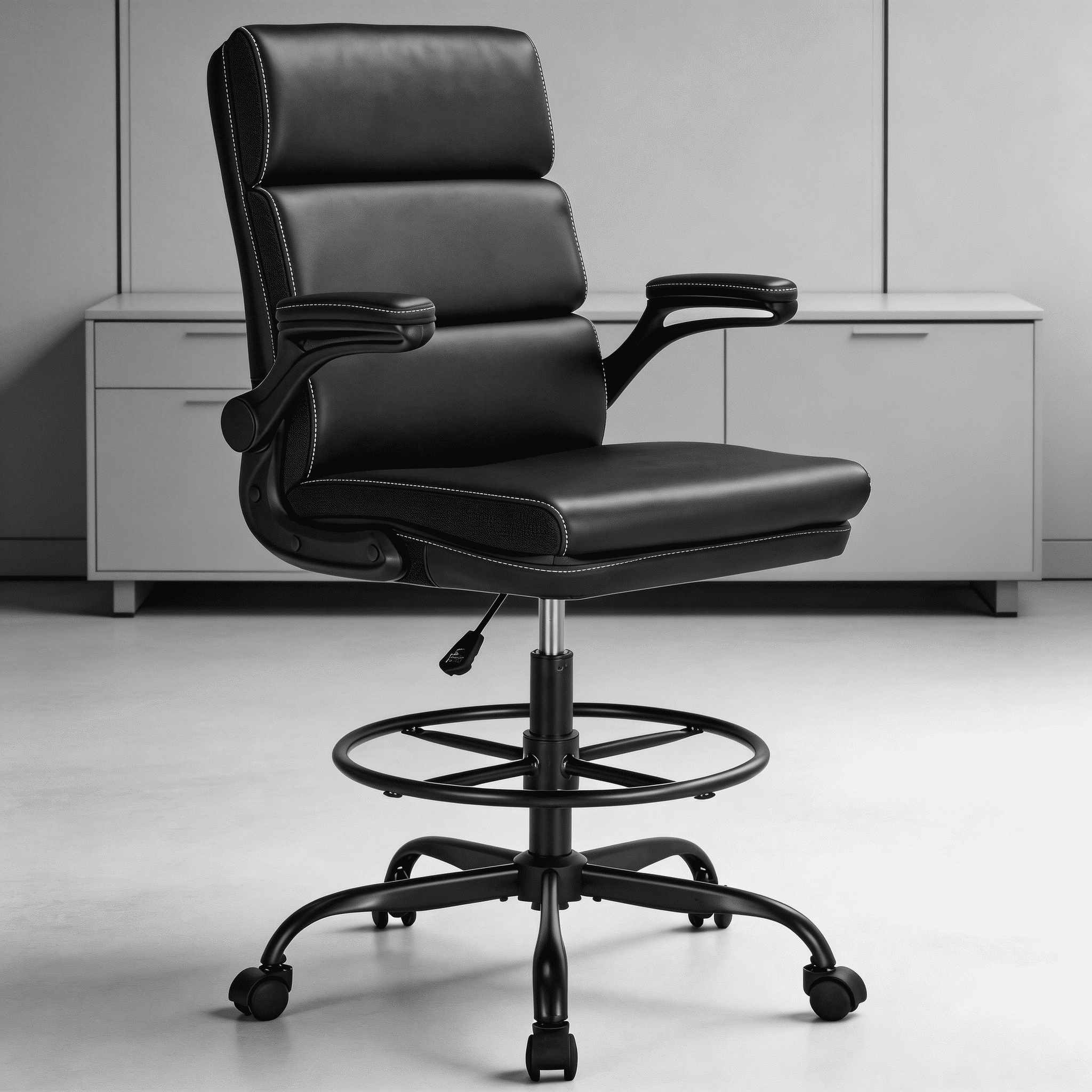 TMV Executive Leather Office Chair with Retractable Footrest - Ergonomic Reclining Desk Chair for Executive Desk, Vanity Desk & Home Office,Black
