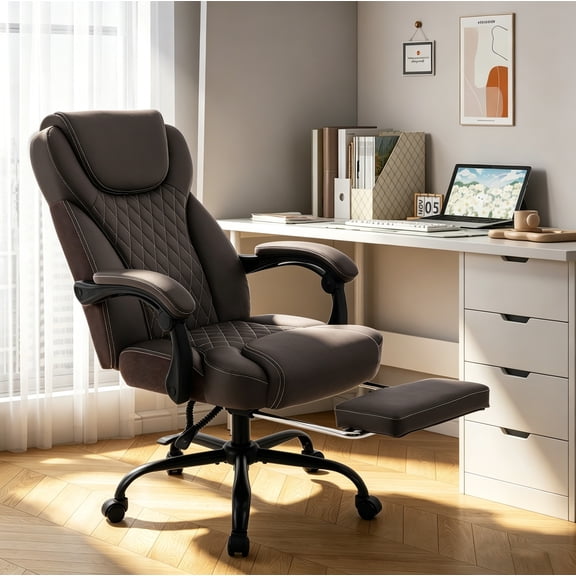 TMV Office Chair,Ergonomic Big and Tall Office Chair with Foot Rest,Executive Chair for Home Desk, Reclining High Back Leather Chairs with Lumbar Support,Brown