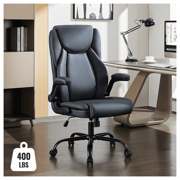 TMV Reclining Ergonomic Office Chair - Big and Tall Executive Desk Chair, Comfy Leather Computer Chair for Home and Office,Grey