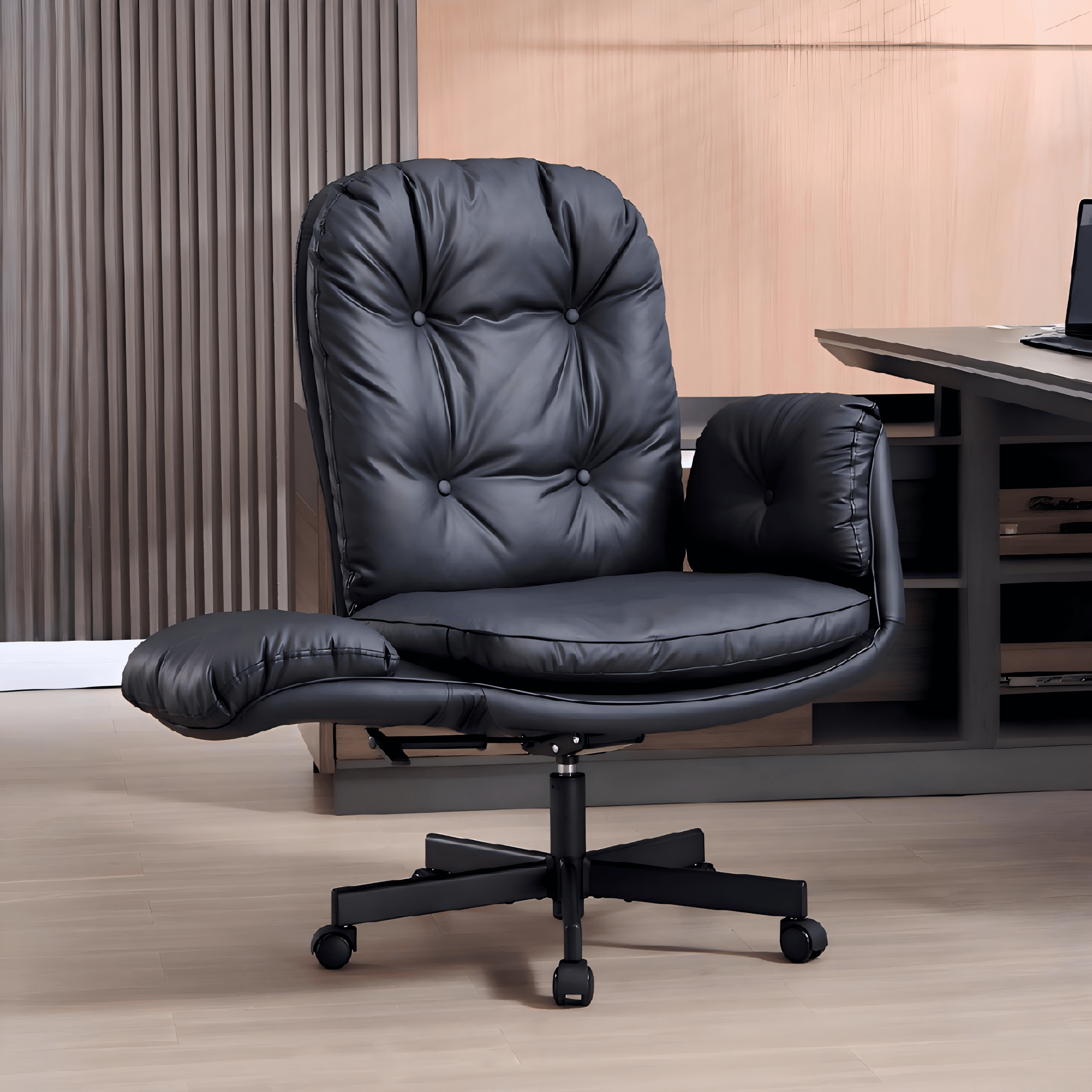 TMV Vanity Chair with Foldable Arms, Criss Cross Design Office Desk Chair - Standard Size Swivel Computer Chair with Wheels,Black