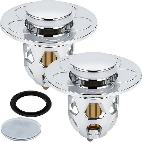 TMWEFUSC 2Pcs Universal Bathroom Sink Stopper Anti Clogging Sink Drain Strainer for 1.33-1.57in Drain Hole Push-Type Washbasin Pop Up Sink Drainer Filter with Hair Catcher Basket for Kitchen Bathroom
