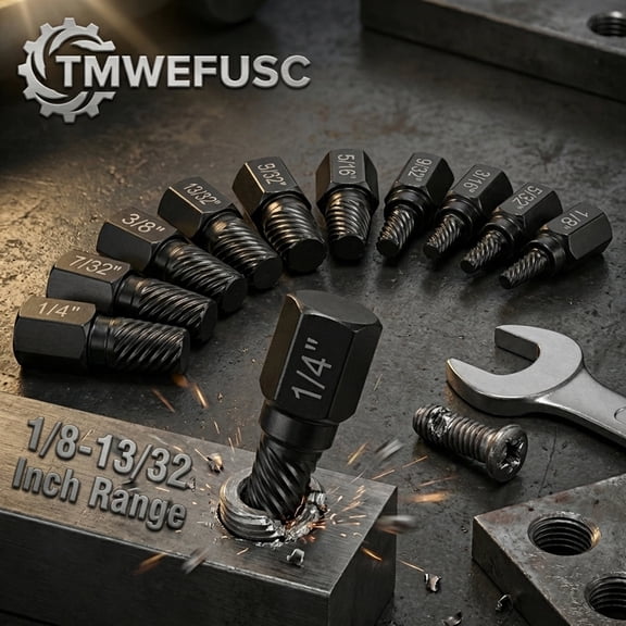 10Pcs Screw Extractor Set, Easy Outs Bolt Remover Tool, 1/2" Hex Drive Multi-Spline for Stripped or Broken Studs