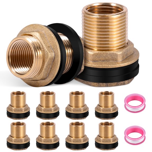 TMWEFUSC 10Pcs Brass Bulkhead Fitting 1/2 Inch Female 3/4 inch Male Easy Install Water Tank Connector Fitting for Rain Barrel
