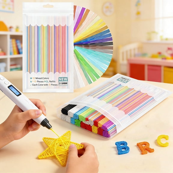 Tmwefusc New 110 Pcs 2.5mm PCL Filament Refill Vibrant Color Smooth Printing 3D Printer PCL Refill for Kid