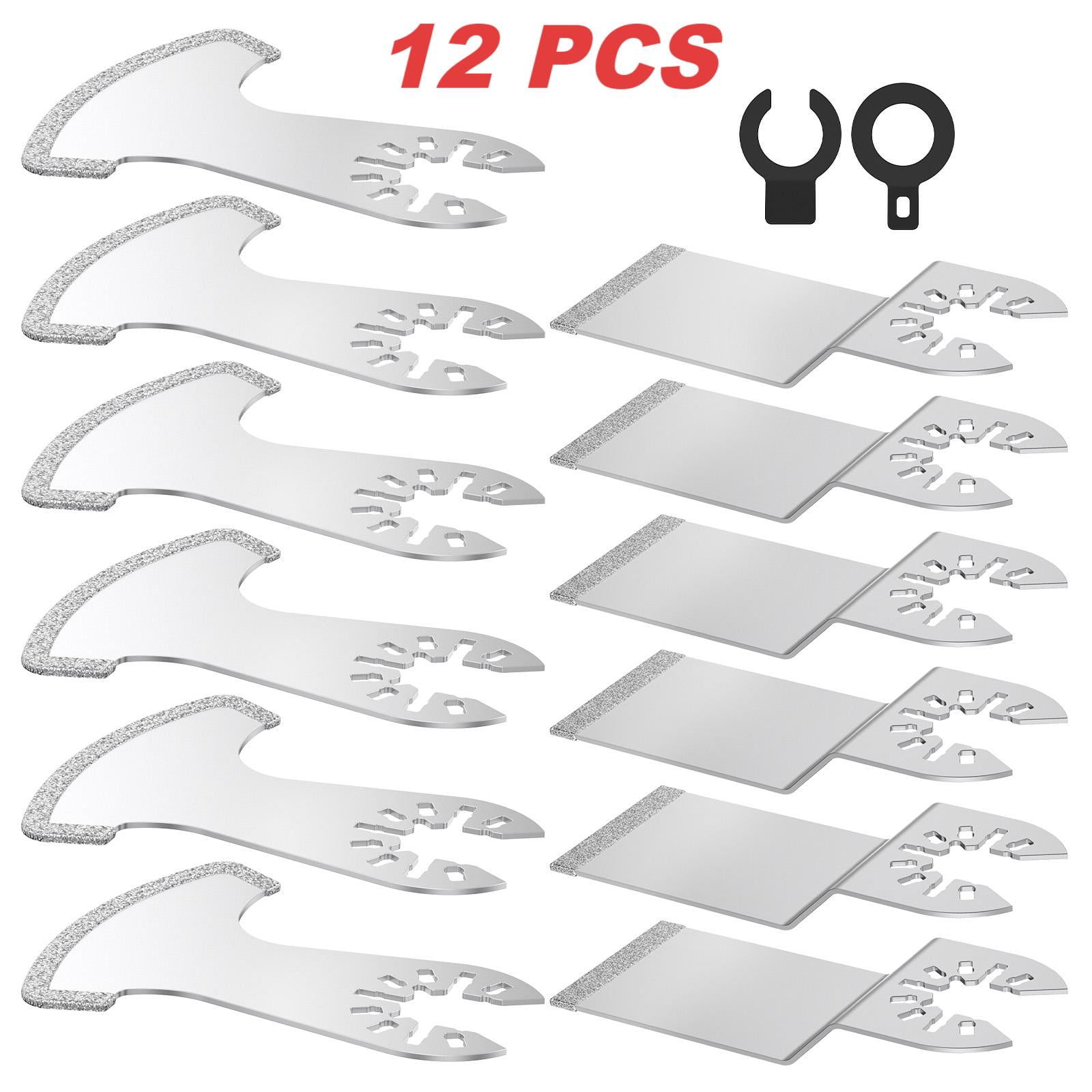 TMWEFUSC 12Pcs Diamond Oscillating Multi Tool Grout Removal Blades Tile Grout Remover Blades Kit with 2 Adapters Multifunctional Grout Remover Blades Kit for Oscillating Tool