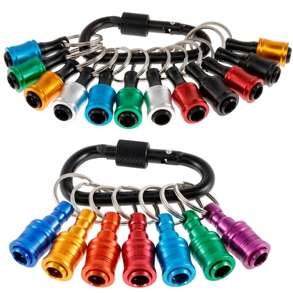 TMWEFUSC 19Pcs 1/4 Inch Hex Shank Screwdriver Bit Holder Aluminum Alloy Bit Holder Keychain with Carabiner Bit Holder Extension Bar Quick Change Drill Bit Holder for Drill Bits Drivers
