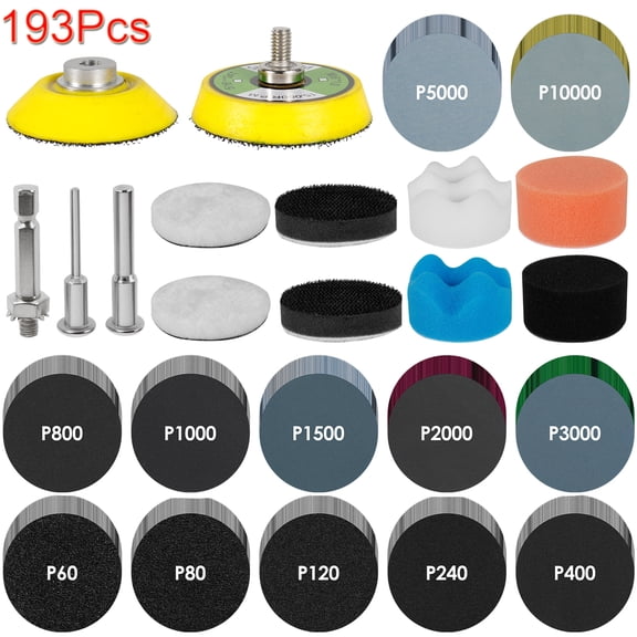 Tmwefusc 193Pcs Sanding Disc Drill Polishing Kit,2 Inch Wet Dry Headlight Restoration Kit Hook and Loop Sandpaper Buffing Pads with Rotary Tools for Car Polish,Metal Glass Resin Polish Rotary Tools