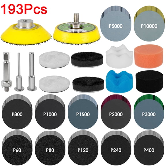 Wakehye 193Pcs Sanding Disc Drill Polishing Kit,2 Inch Wet Dry Headlight Restoration Kit Hook and Loop Sandpaper Buffing Pads with Rotary Tools for Car Polish,Metal Glass Resin Polish Rotary Tools