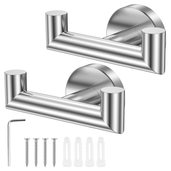 TMWEFUSC 2 PCS Angle Simple Towel Hook Brushed Nickel, 304 Stainless Steel Double Robe Hook, Bathroom Towel Holder, Wall Mount