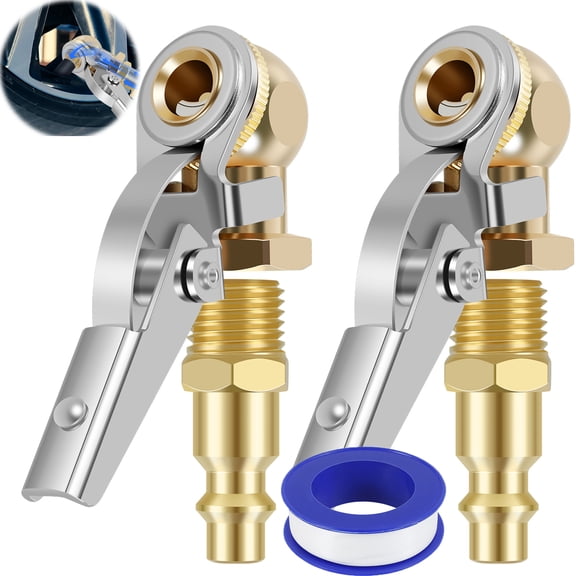 TMWEFUSC 2-Pack Closed Ball Tire Chuck with Clip, 1/4" FNPT Locking Air Chuck Tire Inflator Nozzle with Quick Plug, 2-Way Connection Clip-On Air Chuck for Tire Air Compressor Accessories
