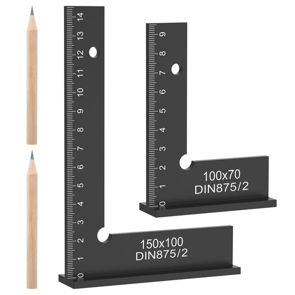 TMWEFUSC 2 Pcs Precision Square with Base 90 Degree Aluminum Alloy Machinist Square with 2 Pencil for Woodworking Construction Workshop