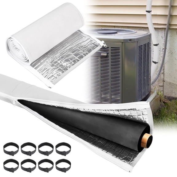 2 Sets 3 Layer HVAC Copper Pipe Insulation Cover, Weather Resistant Cuttable Air Conditioner Pipe Sleeve With Zipper Closure for Mini Split AC Unit Protection