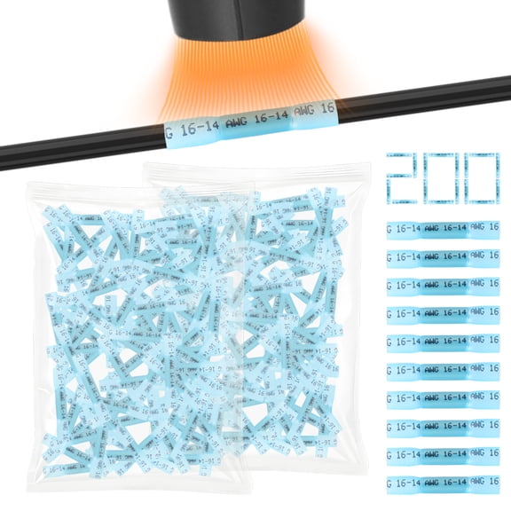 TMWEFUSC 200PCS Heat Shrink Wire Connectors Kit Electrical Waterproof Crimp Butt Terminals Tinned Copper Insulated Spade Connectors for Automotive Marine Boat Truck