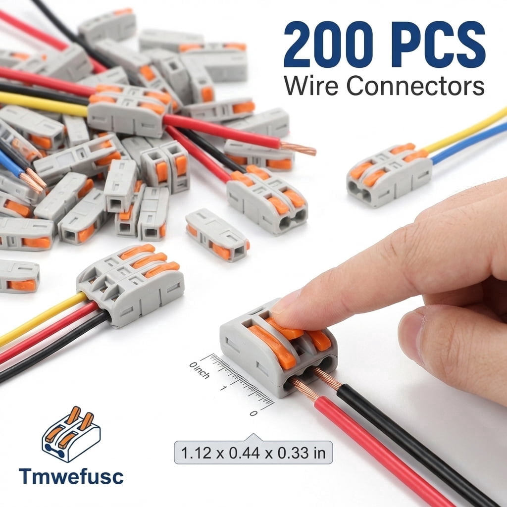 Tmwefusc 200Pcs Lever Wire Connectors Kit for 24-12AWG Quick Connect Inline Electrical Wiring Terminal for Home Lighting Sockets