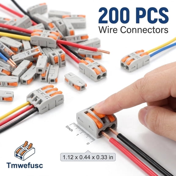 Tmwefusc 200Pcs Lever Wire Connectors Kit for 24-12AWG Quick Connect Inline Electrical Wiring Terminal for Home Lighting Sockets