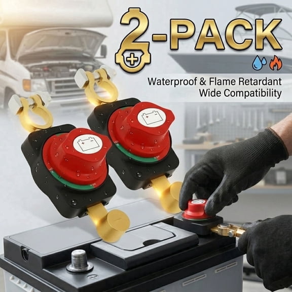 2Pack Top Post Battery Disconnect Switch, 12V-48V Waterproof Battery Master Cut Off Isolator Switch for Car, RV, Boat, Marine
