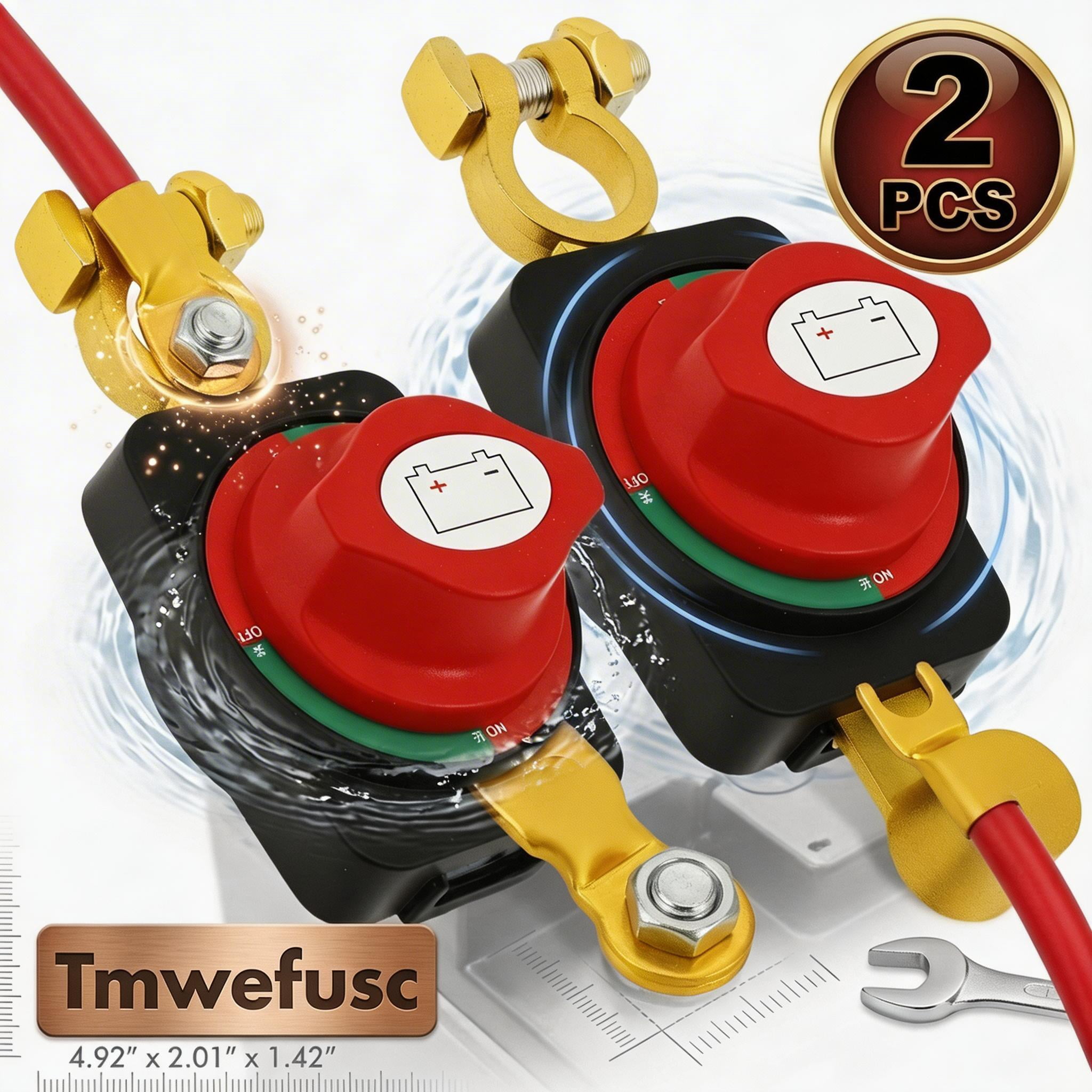 Wakehye 2Pcs Battery Disconnect Switch Top Post 12V to 48V Waterproof ...