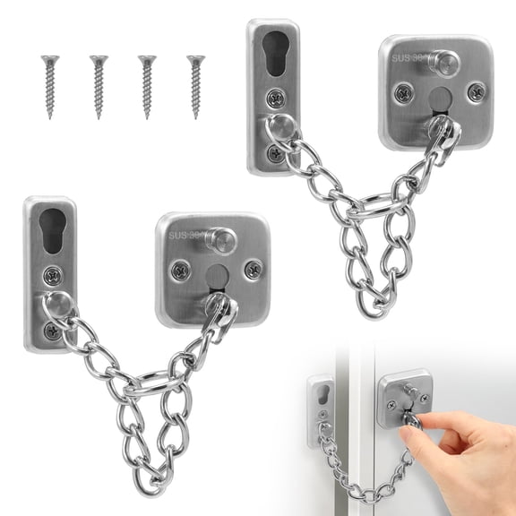 2Pcs Door Chain Lock Stainless Steel Safety Latch Chain Lock with Adjustable Ring Impact Resistant Internal Door Restrictor for Home Hotel Bedroom Apartment