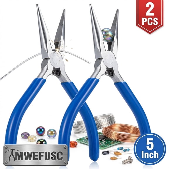 Small Needle Nose Pliers 2 Pack, 5" Precision Jewelry Pliers with Wire Cutters for Craft Making