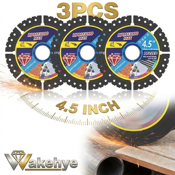 Wakehye 3 Pcs Diamond Multi Purpose Saw Blade 4.5" Diamond Saw Blade Versatile Cutting Disc for Cutting Marble Quartz Stone Tile Metal Plastic