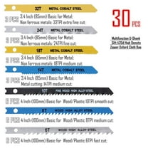 TMWEFUSC 30Pcs 86/100mm Saw Blade Set Carbon Steel Sawzall Saw Blades with U-shank Jigsaw Saw Blade for Wood Metal Plastic Cutting, 6/8/10/14/18/24/32TPI