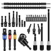 TMWEFUSC 30Pcs Flexible Drill Bit Extension Kit Quick Release Soft Shaft Screwdriver Kit with 105  Right Angle Drill Attachment 360  Rotatable Socket Adapter Extension Rod and 10 Bits