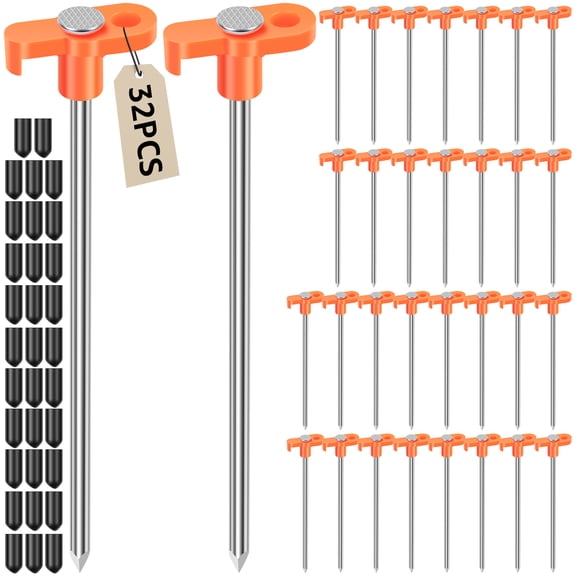 TMWEFUSC 32 Pack Tent Stake 7.1 Inch Galvanized Non Rust Ground Stake Heavy Duty Canopy Anchor Metal Tent Peg for Camping Garden Hiking Orange