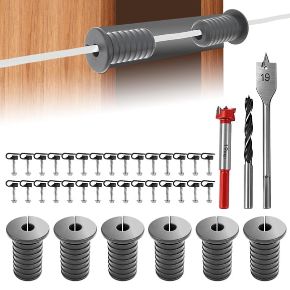 TMWEFUSC 39 Pcs Cable Routing Kit Cable Installation Kit Mounting Accessories Including 6 Grommet 3 Drill Bit and 30 Wall Clamp, Grey