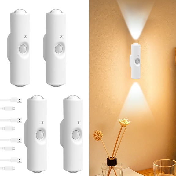 TMWEFUSC 4Pcs Motion Sensor Wall Lamp Battery Operated Rechargeable Multi Color Changing Smart Motion Sensor Night Lights for Bedroom Indoor Hallway