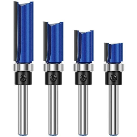 TMWEFUSC 4Pcs Pattern Flush Trim Router Bit Set 1/4 inch Carbide Wood Router Bits Template Guide Woodworking Tool Cutting Diameter 12.7mm for Woodworking Home DIY